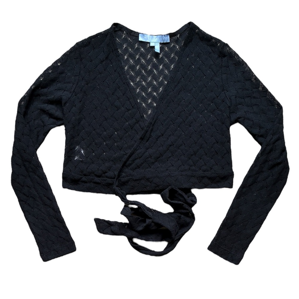 Hill House Women’s Black Cropped Wrap Knit Long Sleeve Cardigan Size Small